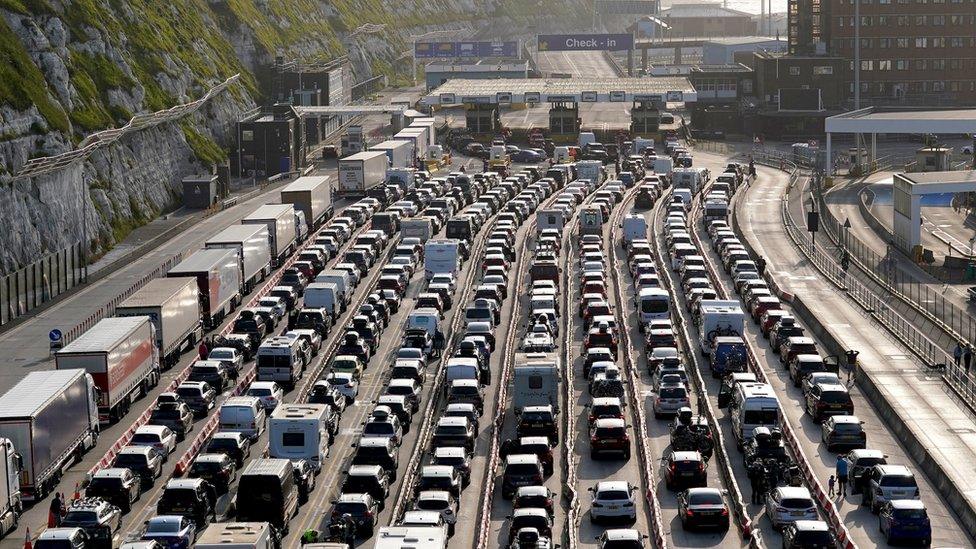 Long queues of traffic at Dover