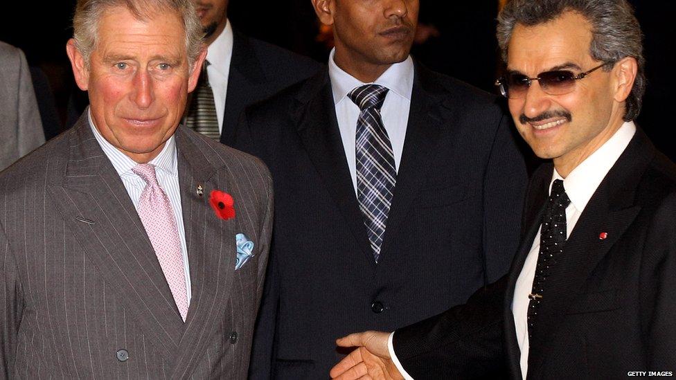 Prince Alwaleed greets the Prince of Wales as he officially reopens the Savoy hotel in London (2 November 2010)