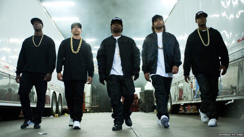 The cast of Straight Outta Compton in character