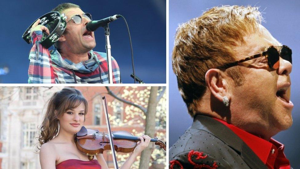 Liam Gallagher, Elton John and Nicola Benedetti