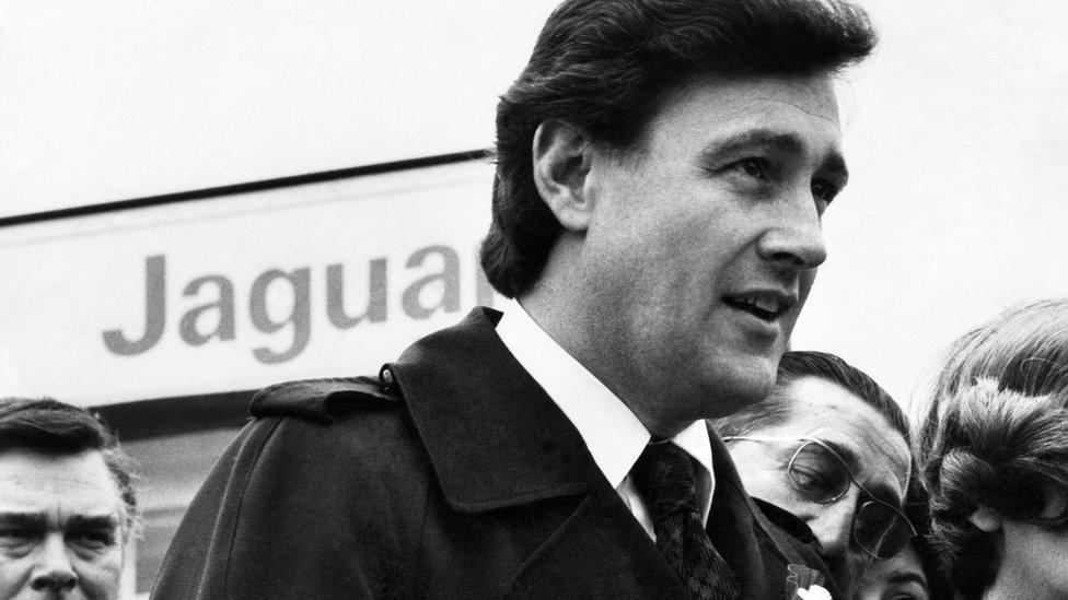 Geoffrey Robinson pictured outside the Jaguar car plant in Coventry in 1976