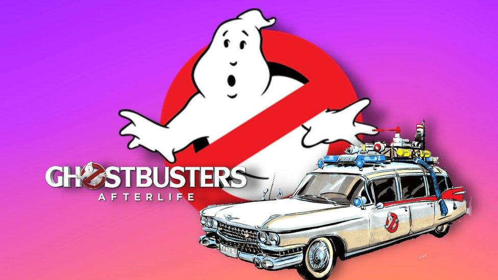 Ghostbusters logo and car.