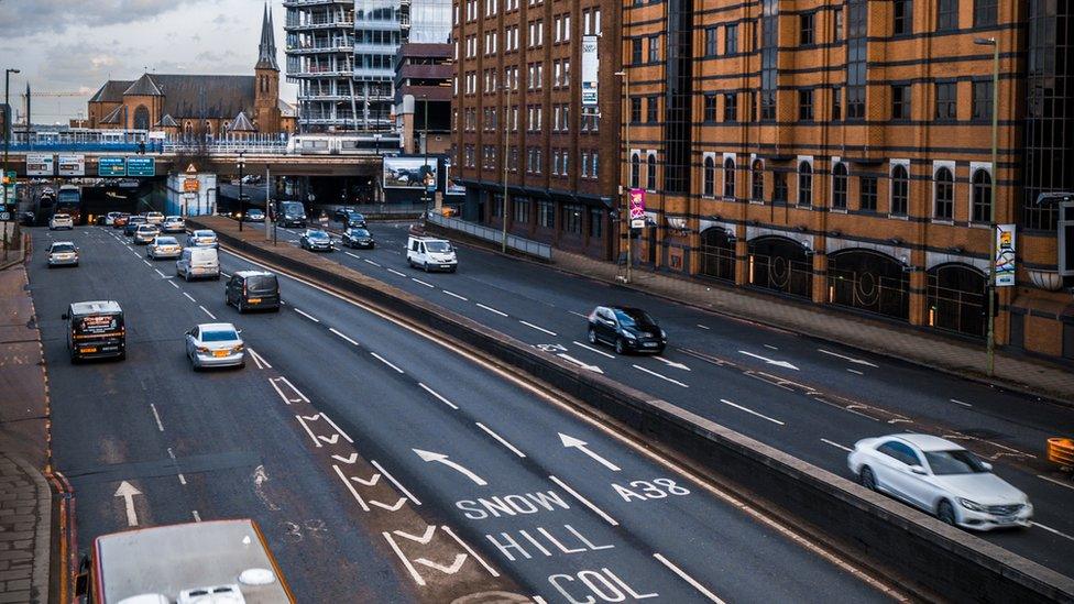 Cars travelling through Birmingham