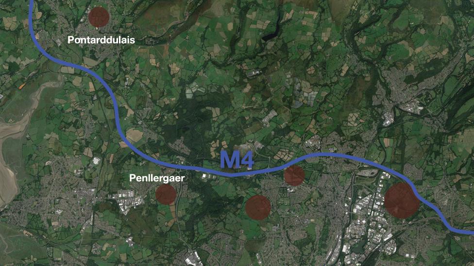 Areas highlighting sites for new homes in the Swansea area