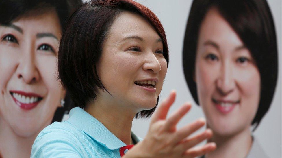 Starry Lee, chairwoman of the Democratic Alliance for the Betterment and Progress of Hong Kong, campaigns in Hong Kong, China August 31, 2016,