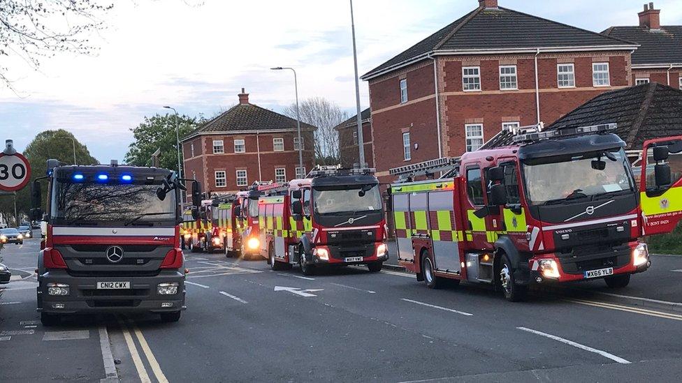 A number of fire engines gathered