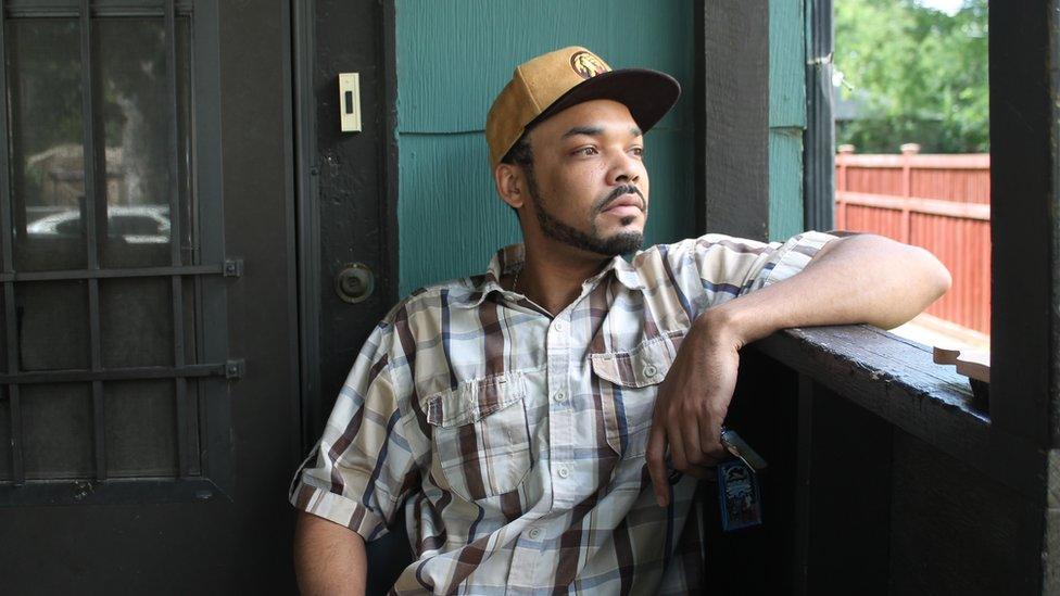 Darius Taylor on his mother's porch