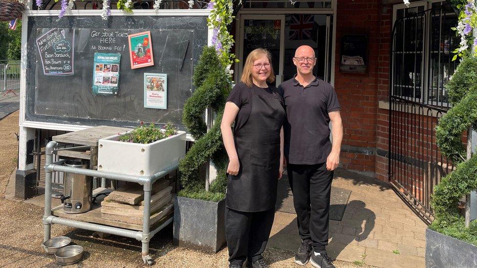 Dawn and Martin outside Pavilion At The Park, Bedford