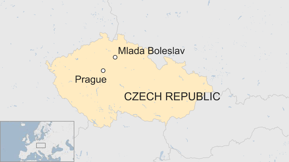 A map showing the Czech Republic, and two cities therein