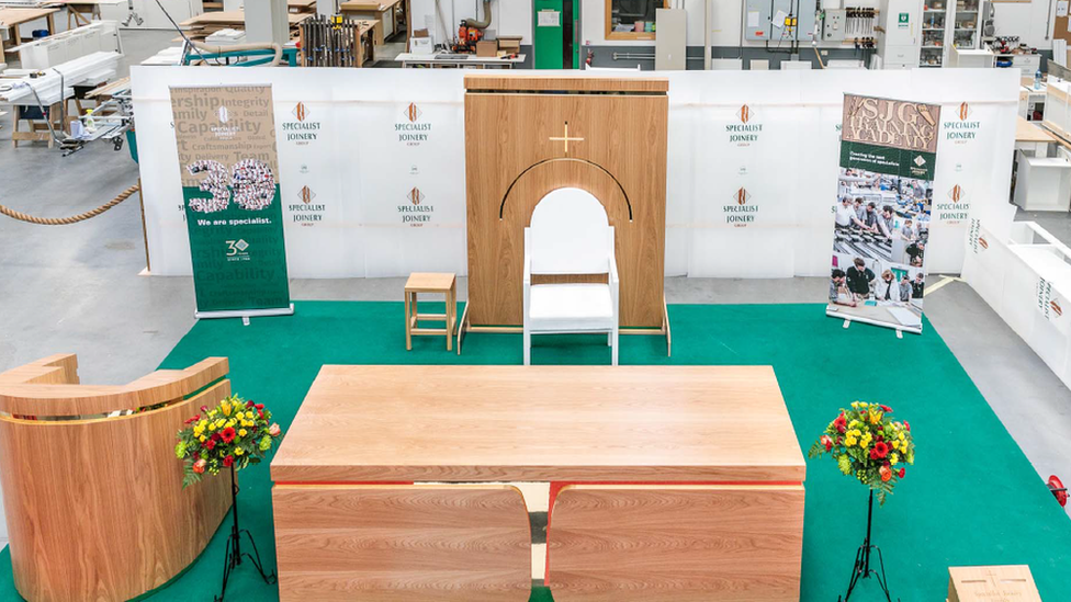 The chair and altar to be used by Pope Francis