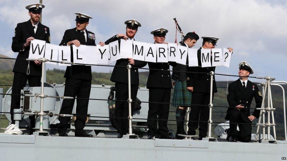 Petty Officer Mark Titman proposes to his girlfriend