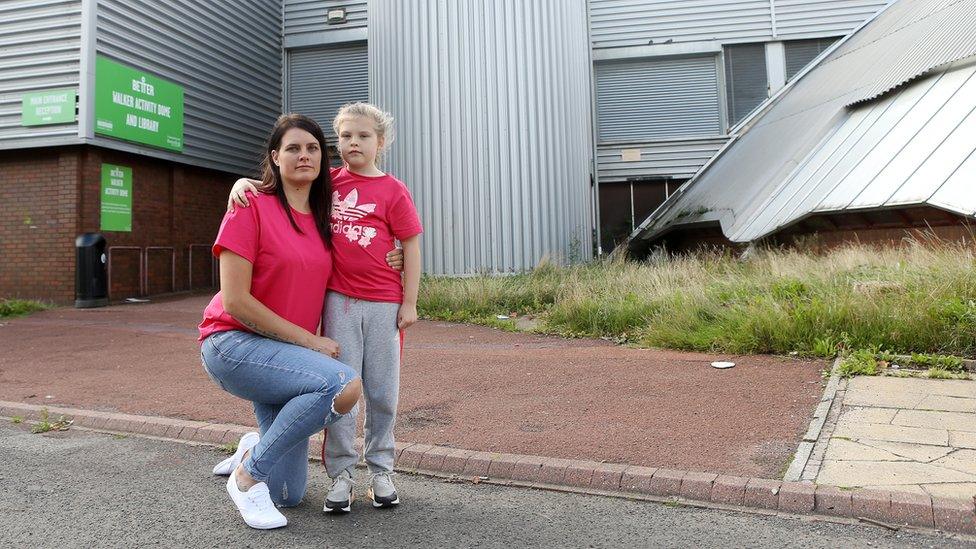 Hannah Taylor and daughter outside Walker activity dome