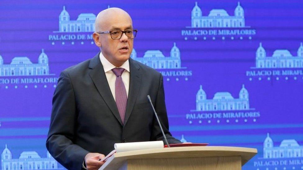 A handout photo made available by Miraflores Presidential Palace shows Venezuelan Minister of Communication Jorge Rodriguez during a press conference at the presidential palace in Caracas, Venezuela, 31 August 2020