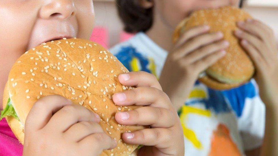 Children eating burgers