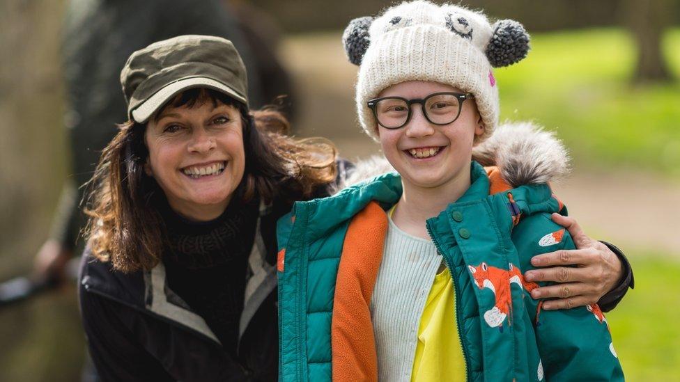 Actress Sian Reeves with Cameron while filming earlier this year in Chapelfield Park, Norwich