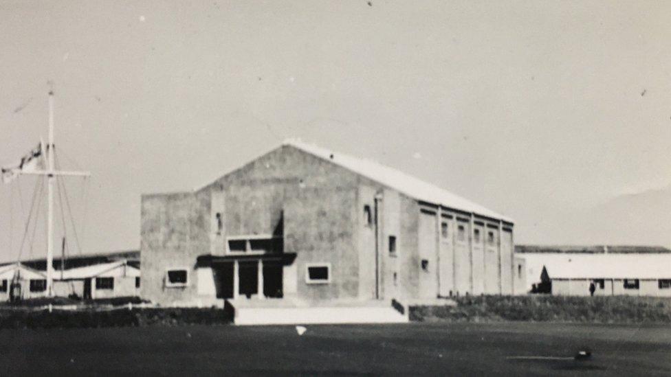 The flagstaff and first buildings at RNAS Culdrose