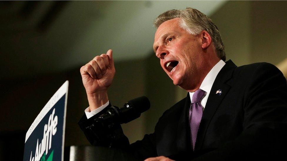 Virginia Democratic governor-elect Terry McAuliffe speaks to supporters during his election night victory rally in Tyson's Corner