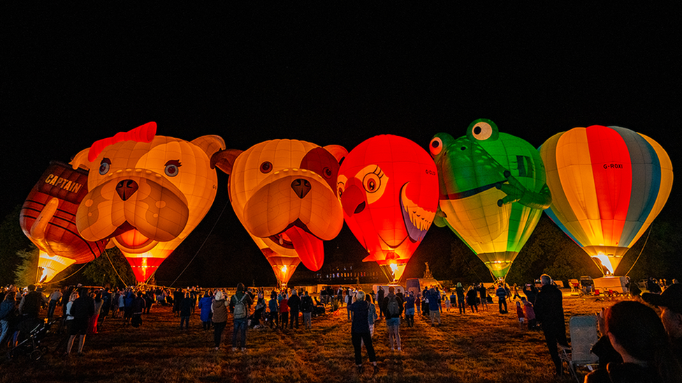 Hot air balloons flying over Castle Howard