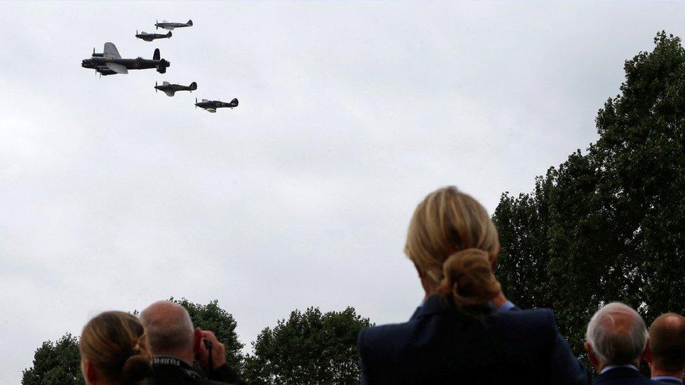 Aircraft from the Battle of Britain Memorial Flight are flown in an air display to mark the Flight's 60th Anniversary at RAF Coningsby