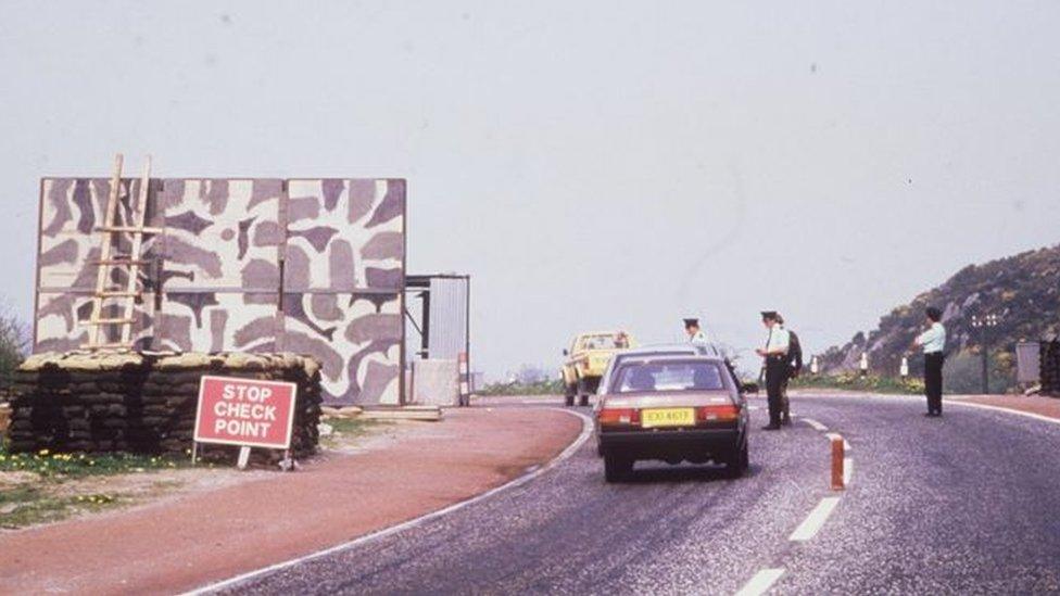 A security check point on the road between Belfast and Dublin