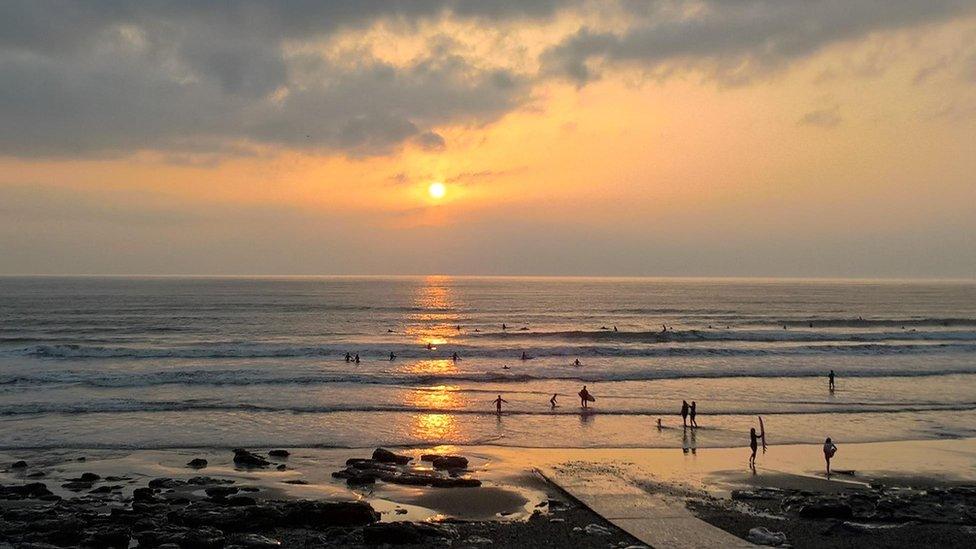 Sunset and surfers at Rest Bay in Porthcawl were captured on camera by Susan Reynolds