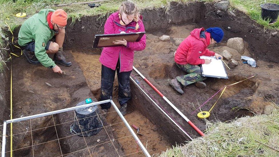 Archaeologists at work on Staffa