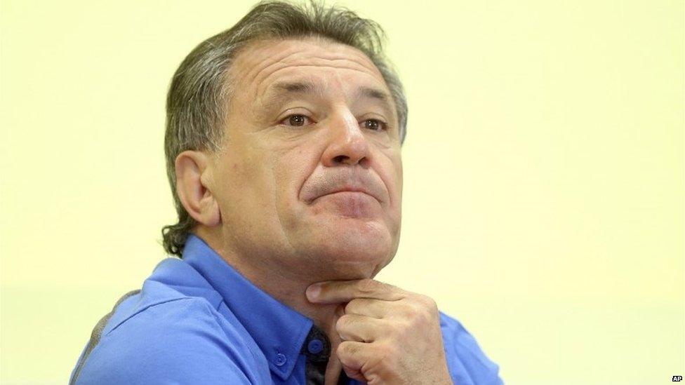 Dinamo Zagreb"s executive president Zdravko Mamic addresses the media during a news conference in Moravske Toplice, Slovenia, Thursday, July 2, 2015.