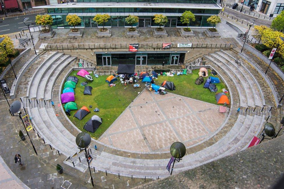 Homeless camp set up in the centre of Manchester by a group of volunteers looking after rough sleepers 2015