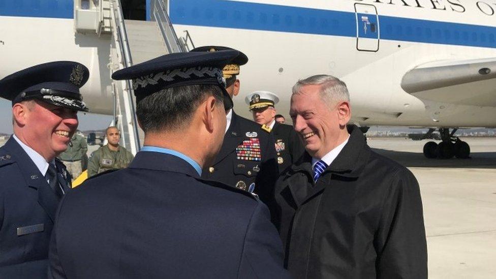 US Defence Secretary James Mattis at Osan air force base in South Korea (2 Feb 2017)