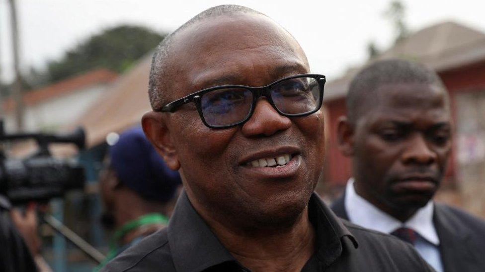 Labour Party (LP) Presidential candidate, Peter Obi, arrives at a polling unit to cast his vote during Nigeria's Presidential election in his hometown in Agulu, Anambra state, Nigeria February 25, 2023.