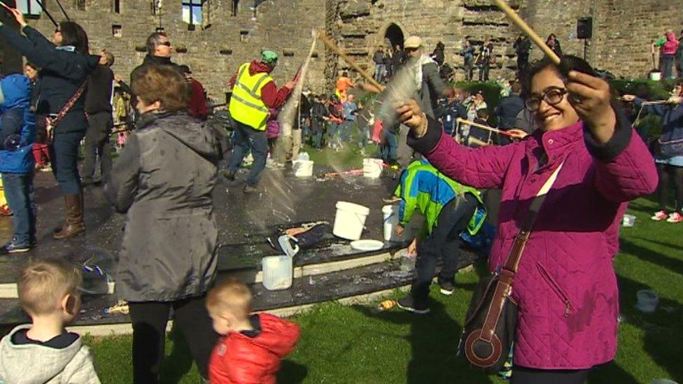 people enjoying bubbles