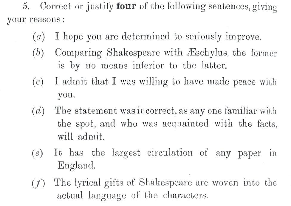 Part of an English exam from 1913