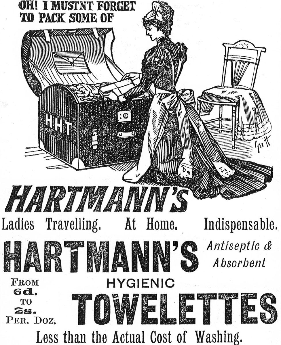 An advert for Hartmann's Towelettes from the 1890s