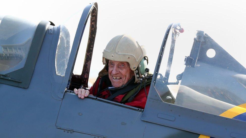 Ray Roberts after landing in a Spitfire at the launch of the celebrations the mark the centenary of Biggin Hill airport