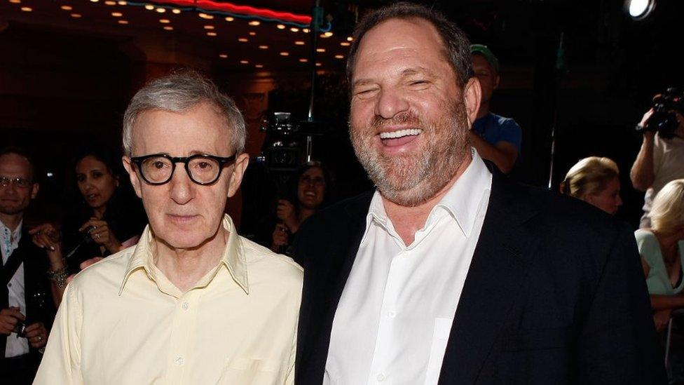 Director Woody Allen and producer Harvey Weinstein arrive on the red carpet at the Los Angeles Premiere of 'Vicky Cristina Barcelona' in 2008