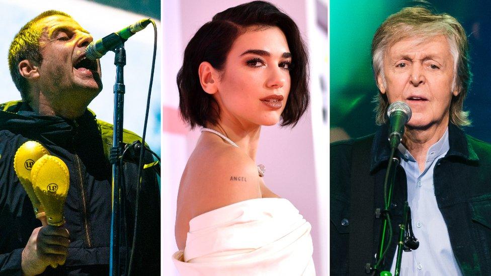 Liam Gallagher, Dua Lipa and Sir Paul McCartney