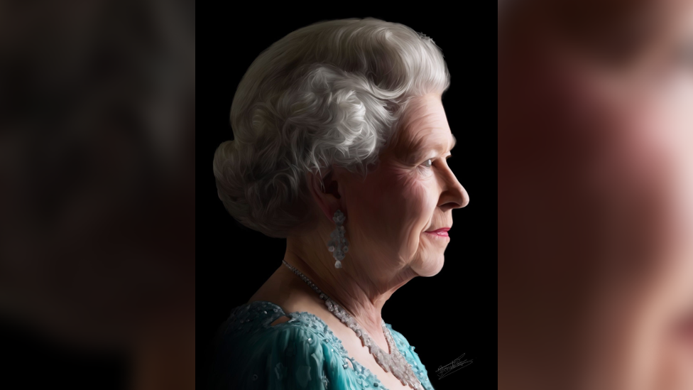 A digital painting of Queen Elizabeth II