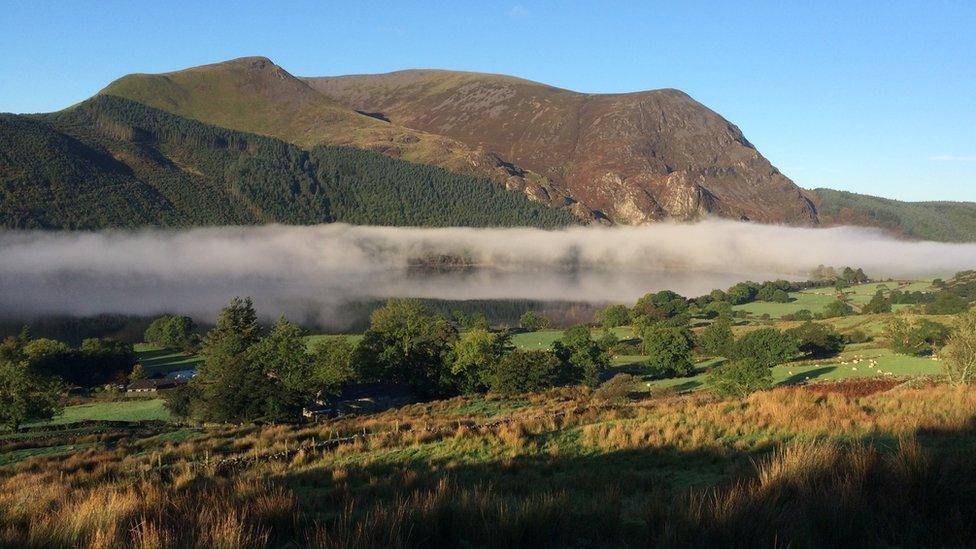 Mynydd Mawr in an early morning mist as viewed from the Snowdon Ranger path