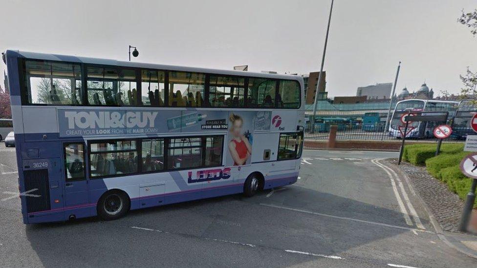 First Leeds bus going into bus station