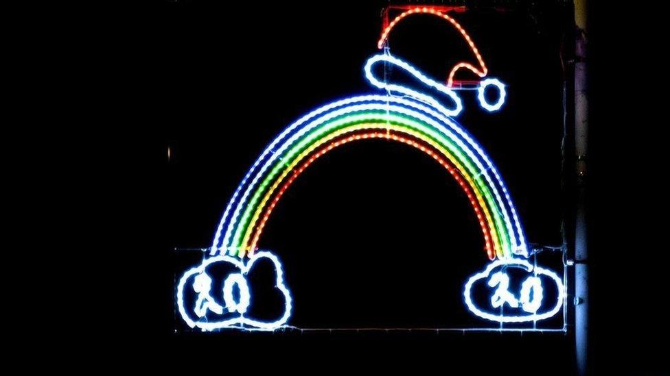 Photo of Christmas light in the shape of a rainbow