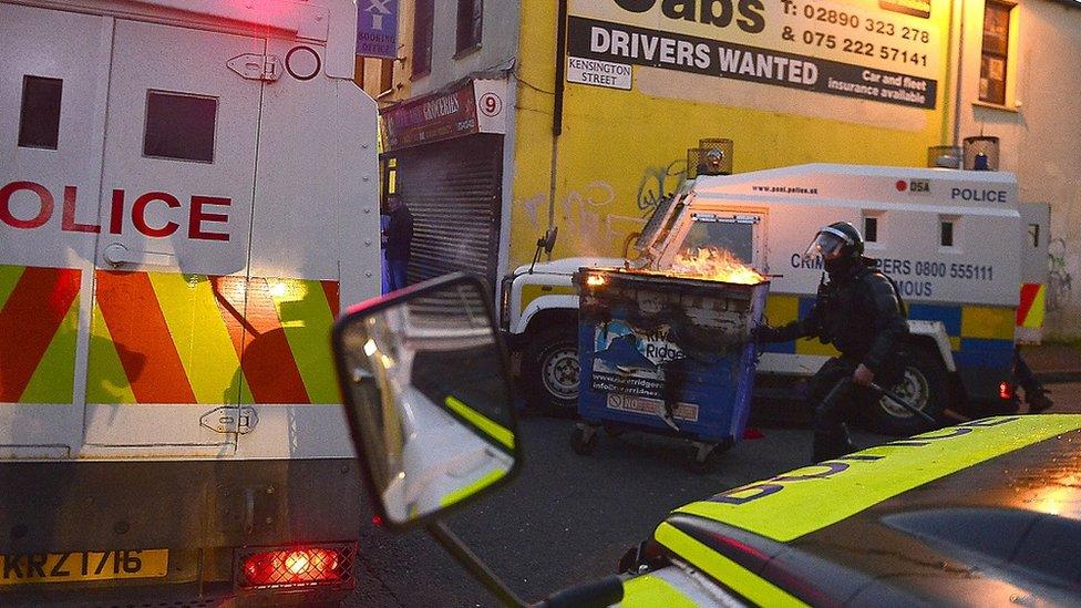 Police are attacked with bricks and bottles in Bradbury Place