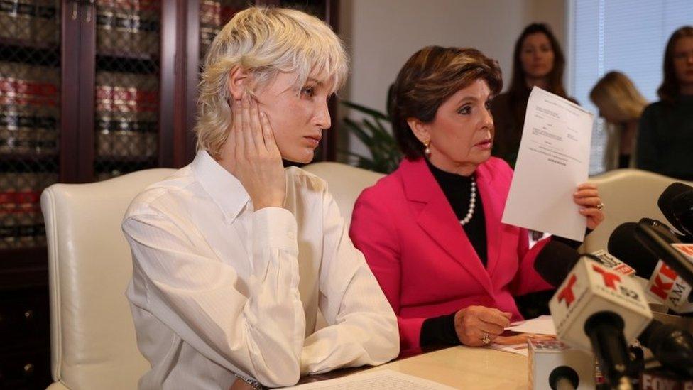 "Jane Doe 15", left, gave a press conference with lawyer Gloria Allred