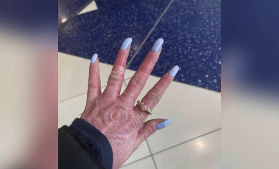 Rhiannon Morgan's hand after having her nails painted