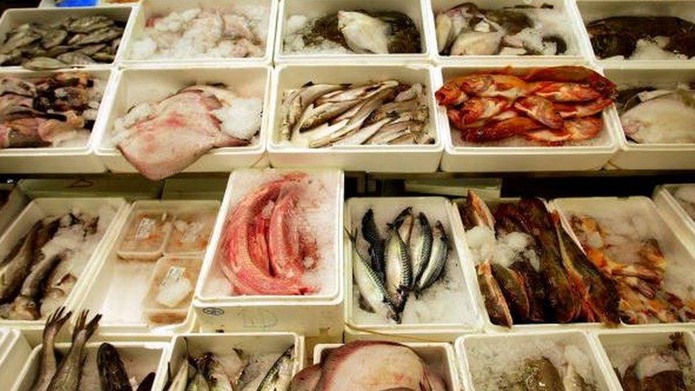 A display of fish at Billingsgate Fish Market in 2002