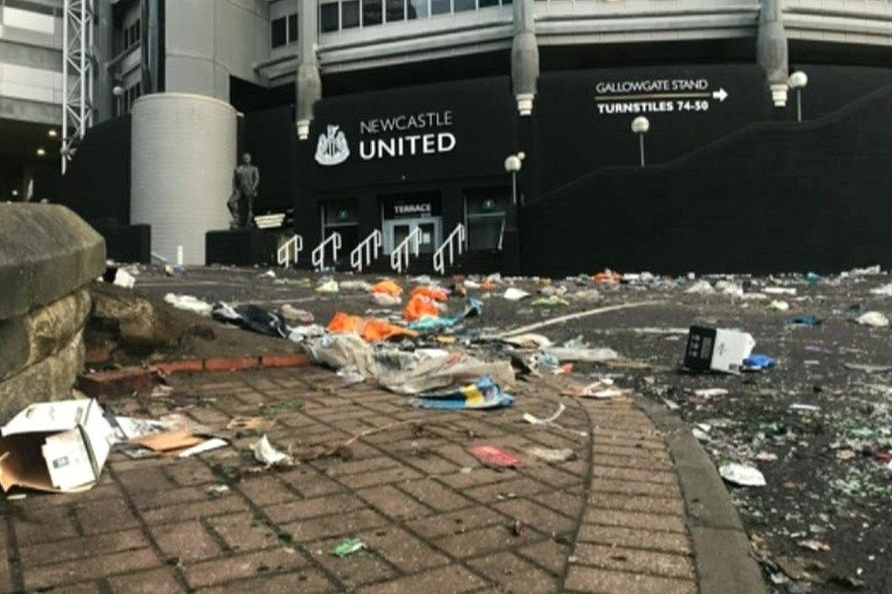 Mess outside St James' Park on Friday morning