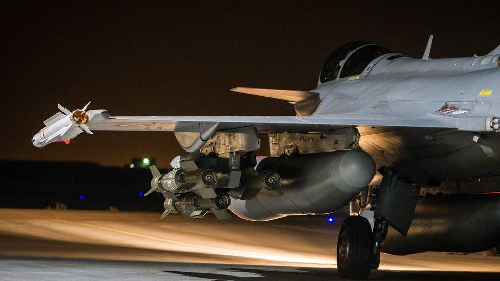 French army Rafale jet on the tarmac of an undisclosed air base as part of France's Operation Chammal