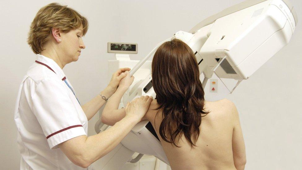 Woman having a mammogram