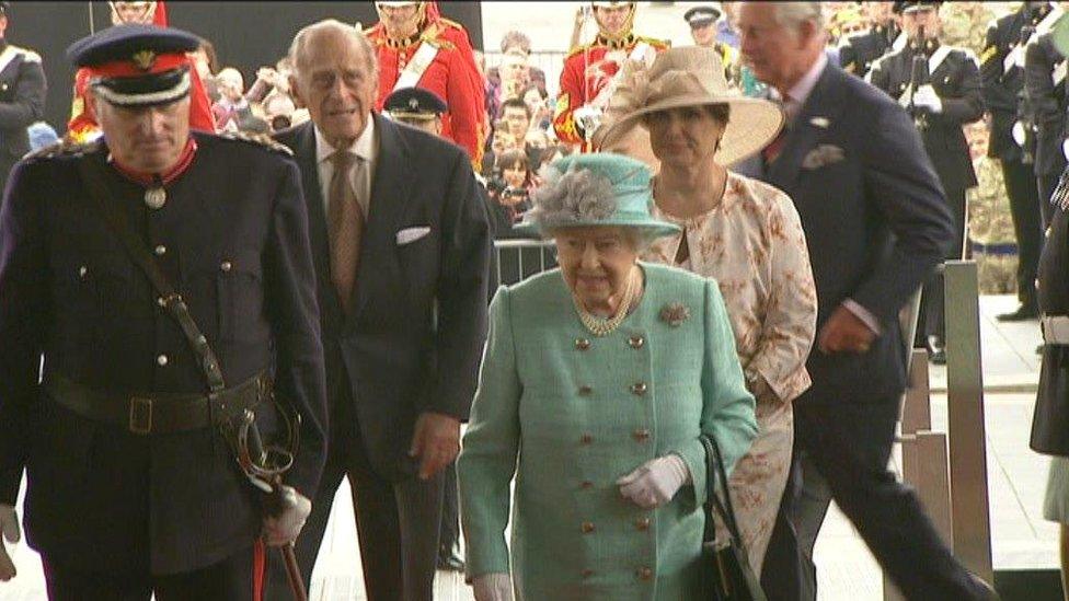 The Queen and Duke of Edinburgh arriving at the Senedd