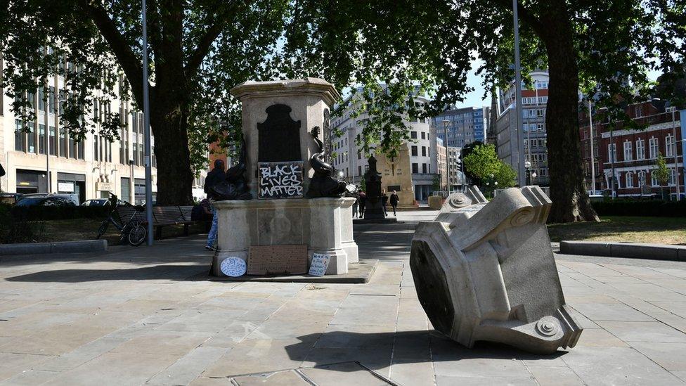 The empty plinth where the statue of Edward Colston in Bristol once stood