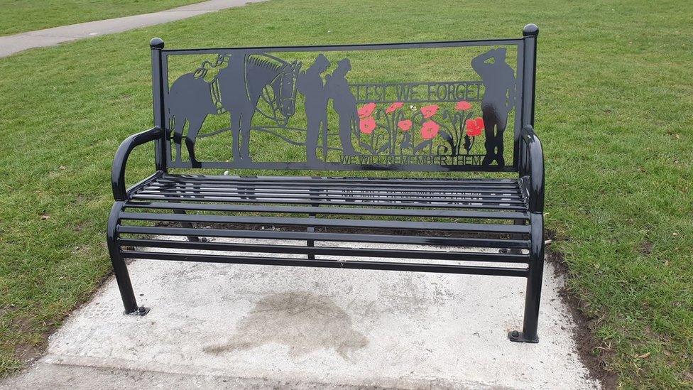 WWI metal memorial bench